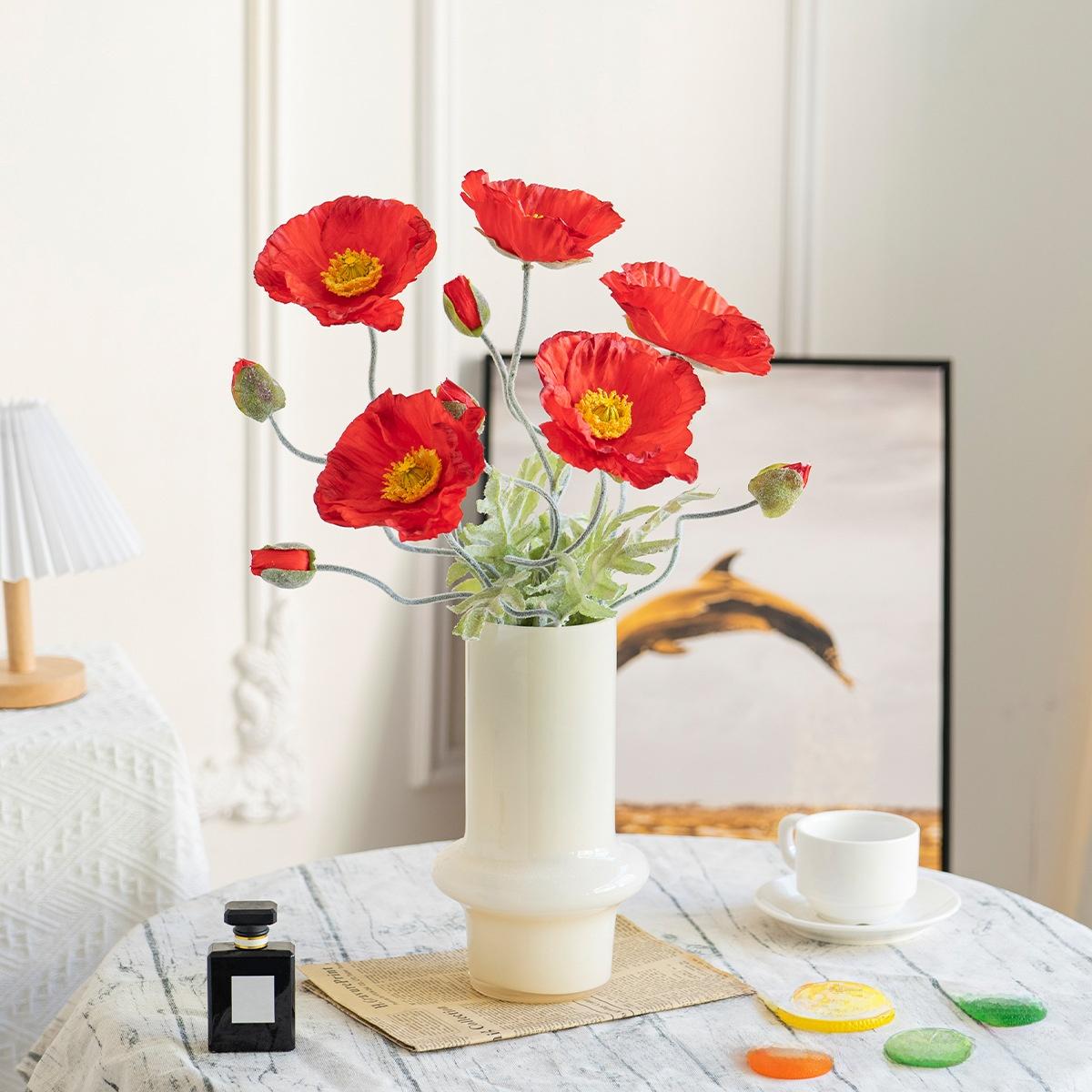 Artificial Poppy Bouquet Fake Flowers Poppy Flower Home Desktop Wedding Potted Plant Photography Prop Decoration