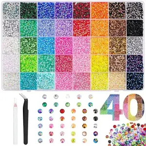 40000Pcs 3mm Resin Flatback Jelly Rhinestones, 40 Color Craft Gems, All Purpose Set for Nail Art & DIY Decor