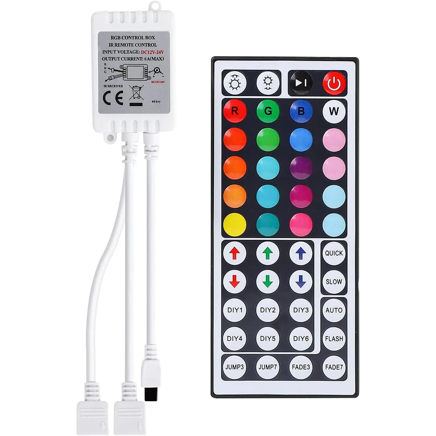 2-Port 44   IR Remote Controller for SMD 5050 3528 RGB LED Strip Lights,  4-pin Output Remote Controller Dimmer for 2 count RGB LED Strips DC12-24V