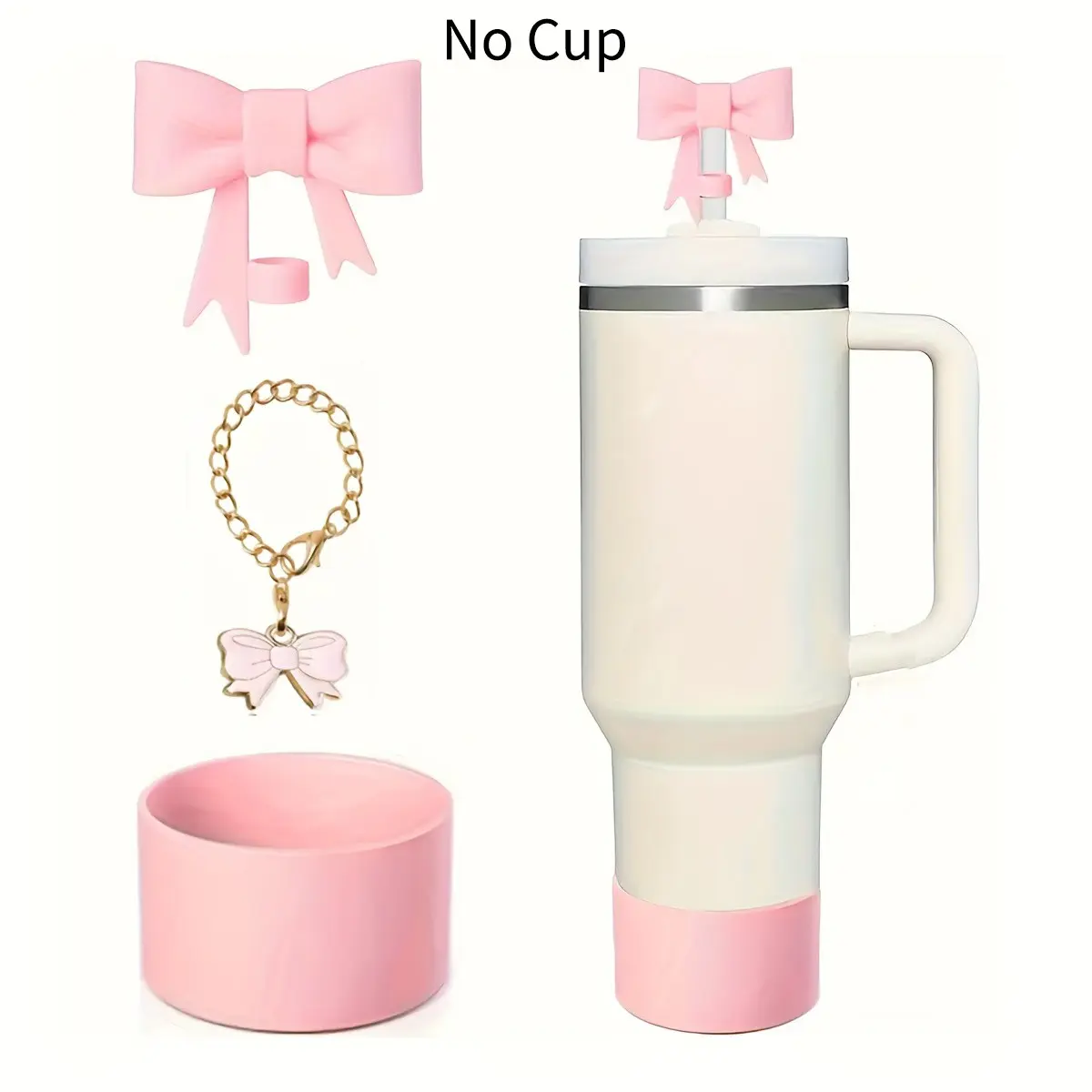 1 set of 3 10mm bow silicone straw caps, Straw Toppers For Tumblers, adjustable bow alloy pendant, anti-collision silicone protective cover, suitable for 30&40oz ice cup, cup decoration pendant, wedding party holiday gift, no cup