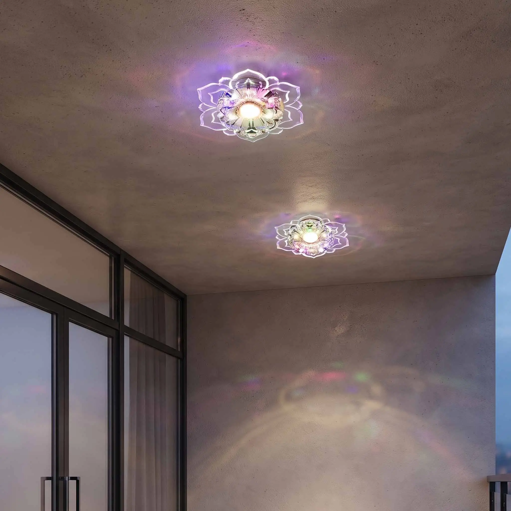 Modern Creative Lotus Crystal Ceiling Light, Home Decor Lighting, and Multicolor Ambient Lighting, Ultra-Thin Design, Small Size for Bedroom Corridor Entryway, Dreamy Glow Effect, Indoor Ceiling Lights