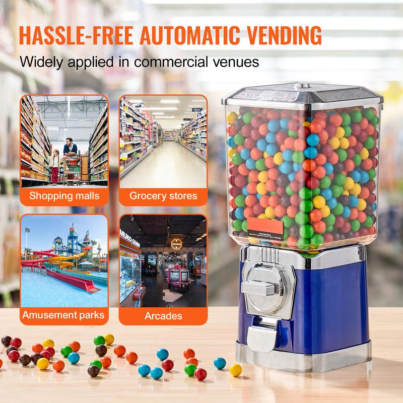 VEVOR 17/21/ 25inch H Gum Ball Machine Vending Machine Coin Bank Retro Candy Dispenser PC Blue/Yellow/Red