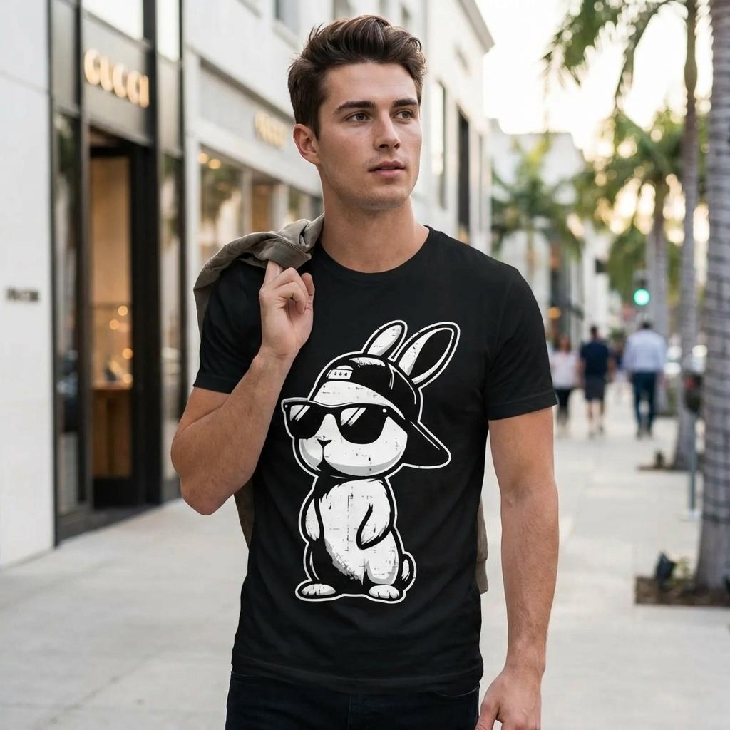 Graphic Tee Easter Bunny Baseball Cap Sunglasses Cute Rabbit Mens T Shirt Man Shirt Easter Shirts for men