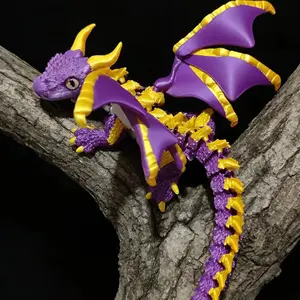 1Pcs Articulated Flying Dragon Figurine, Statue – Laser Holographic 3D Printed, Random Eye & Color (Each Unique) – Gothic Room Ornament – Cool Gift for Dragon Lovers