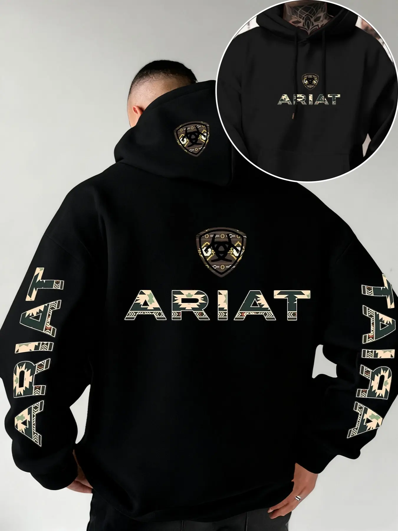 Unisex Hooded Sweatshirt, Ariat Letter Print, Soft Stretch Knit Fabric, Standard Fit, Casual Daily Wear, All Season Apparel