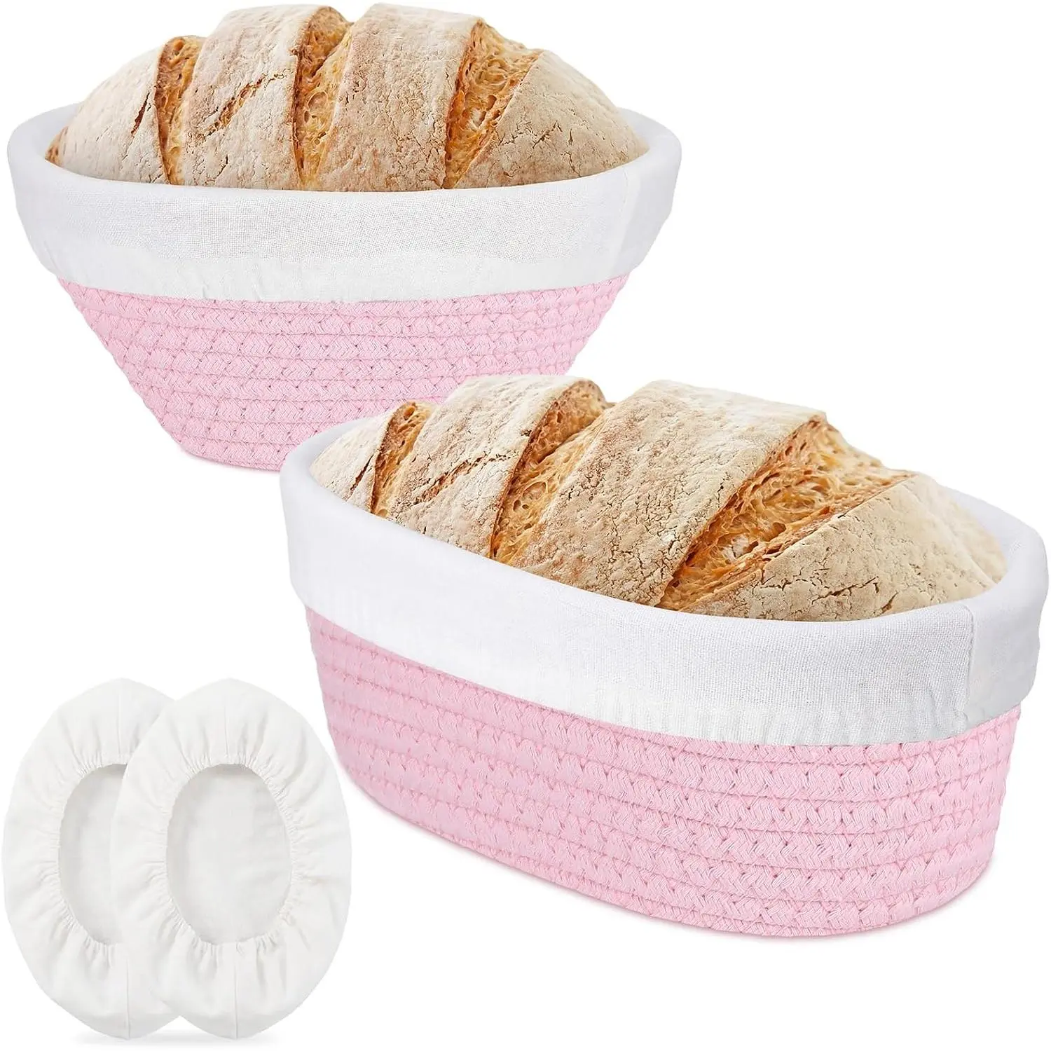 2 count  Rope Banneton Bread Proofing Basket Set 9 Inch Round and 10 Inch Oval Banneton Basket Sourdough Bread with Liners Covers for Baking Supplies ()