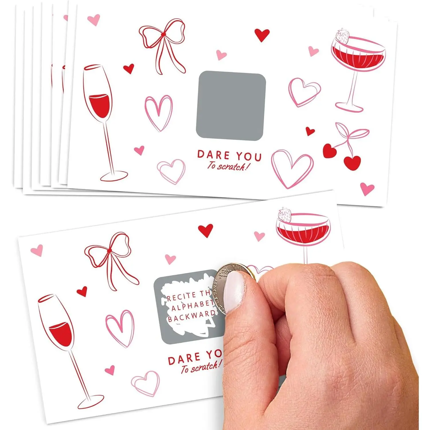 Drinks with the Girls Scratch f Dare Cards,  & Red Girls' Night Birthday, Galentine's Day, or  Bachelorette Party Dare  - 22 Count