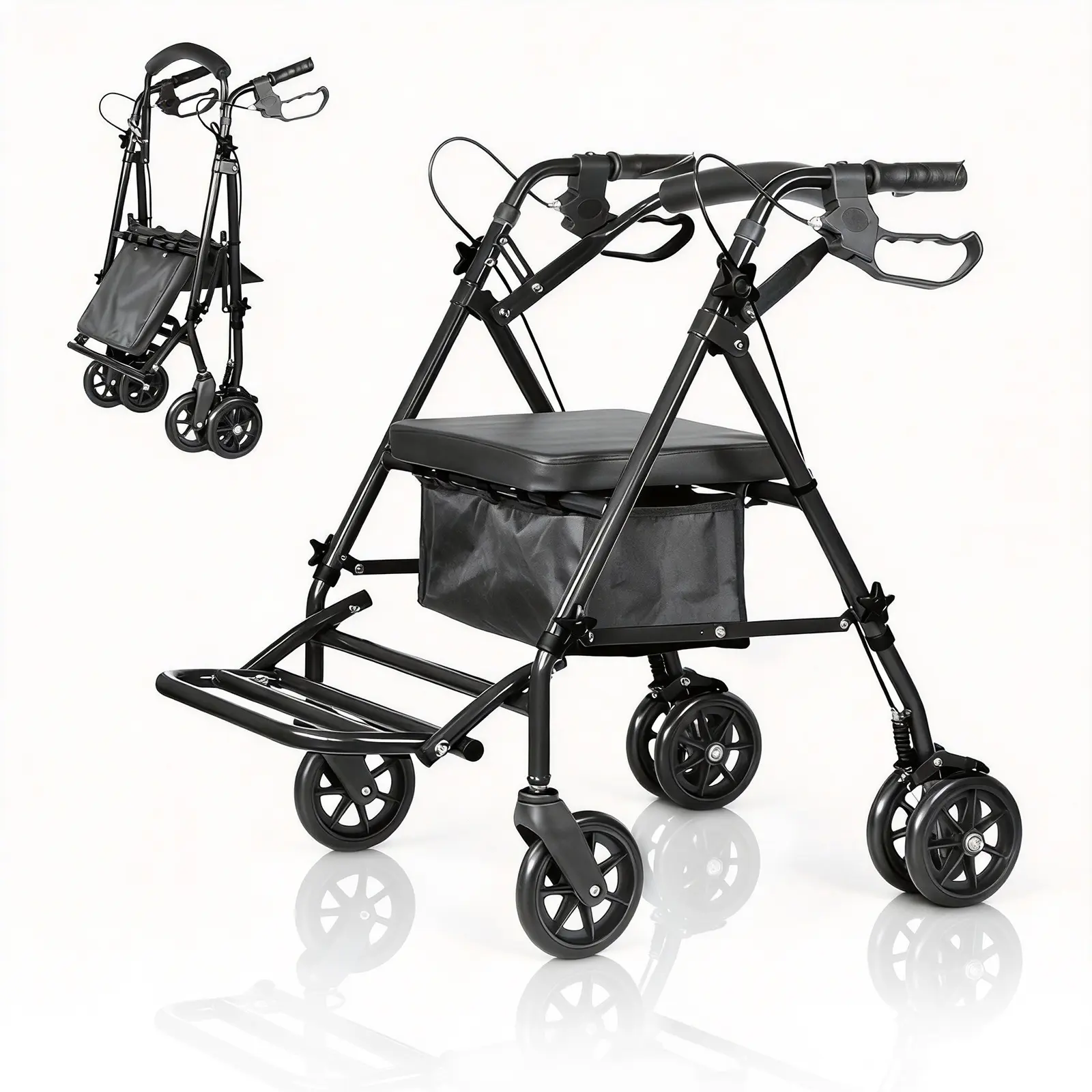 Lightweight Collapsible Wheelchair for Adults – 6" Wheels – Adjustable Height – Underseat Storage – 299lb Capacity – Comfortable Seat & Foot Pedal – Portable Mobility Aid