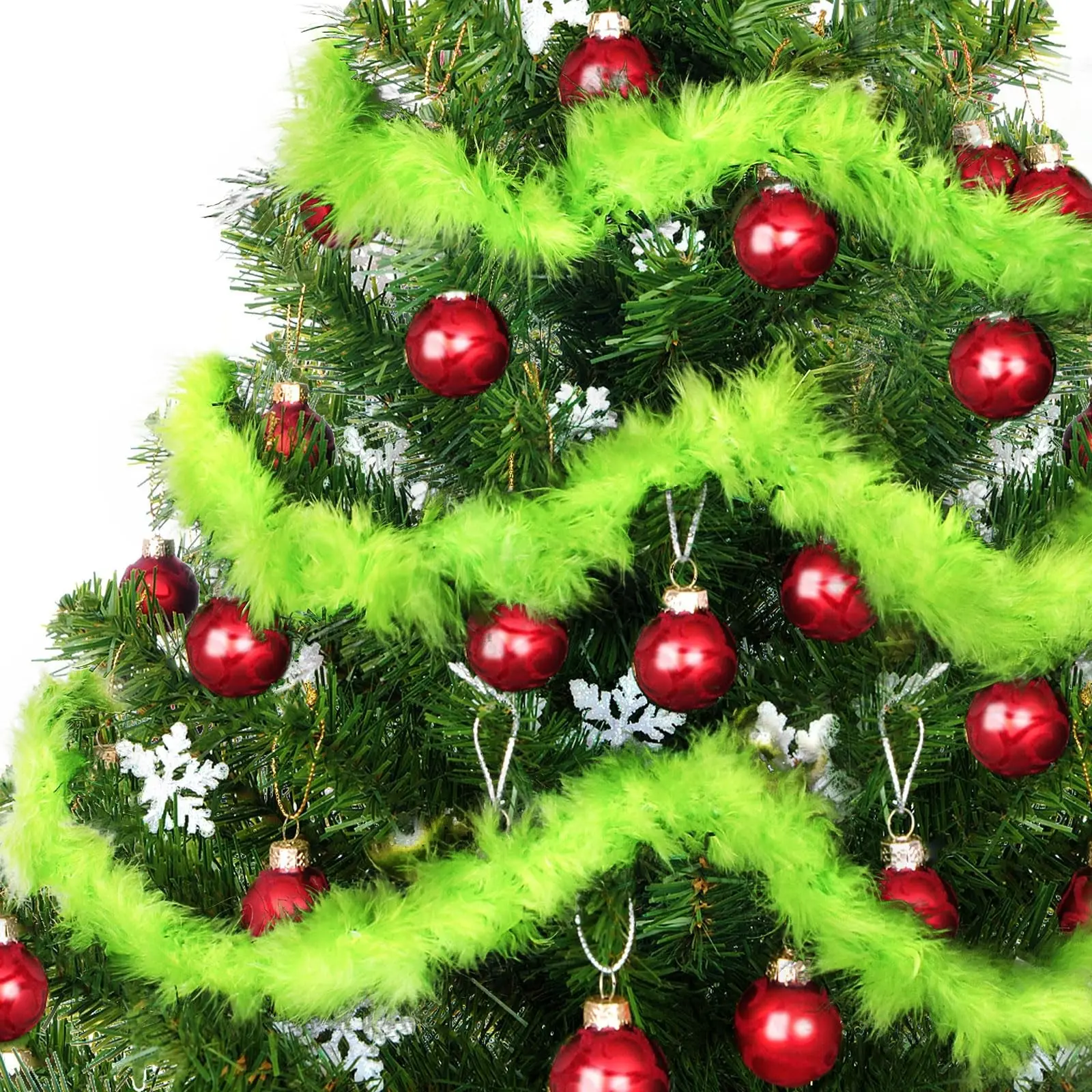 2 Pcs Christmas Garland for Tree,Faux Feather Christmas Tree Garland,Lime Green Garlands for Tree Stairs Mantle Railing Indoor Outdoor Xmas Decorations