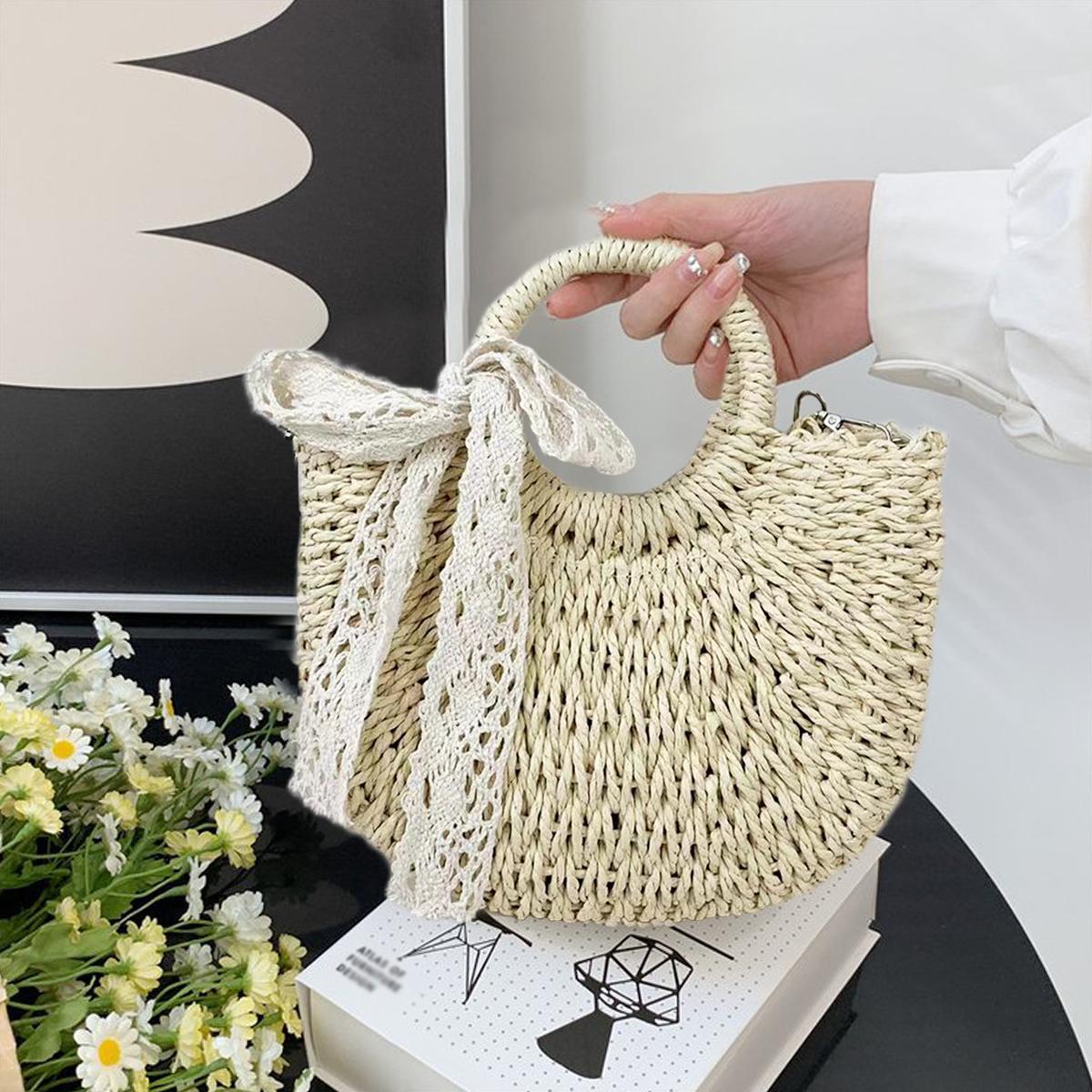 Women’s Woven Beach Straw Shoulder Bag with Adjustable PU Strap, Zipper Closure, Woven Straw Crossbody Bag for Women, Summer Beach Purse  main image 2