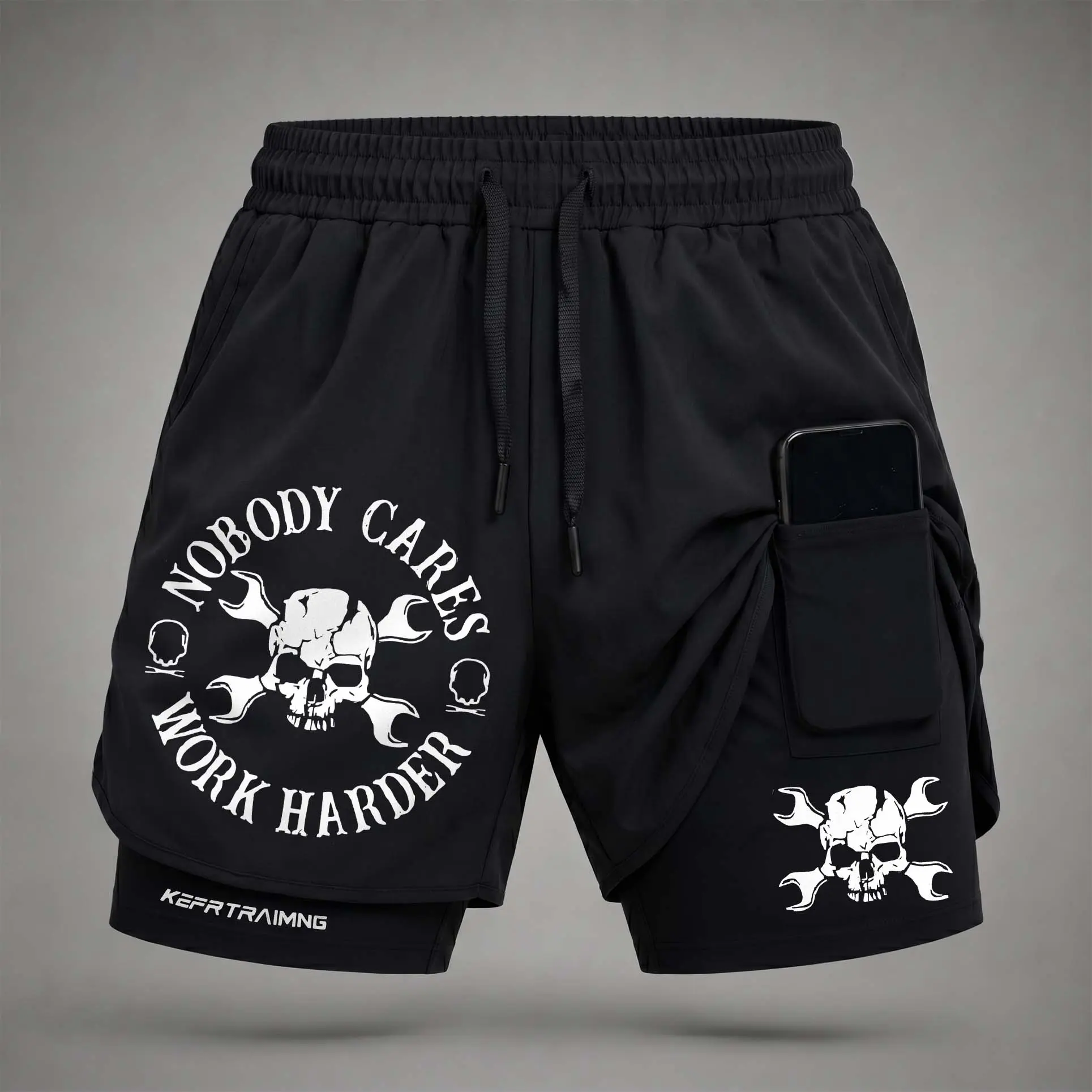 Men’s Nobody Cares Work Harder Graphic Print 2-in-1 Athletic Shorts, Built-in Compression Liner, Secure Inner Phone Pocket, Elastic Drawstring Waist, Quick-Dry Gym Running Training Shorts for Summer Daily Wear
