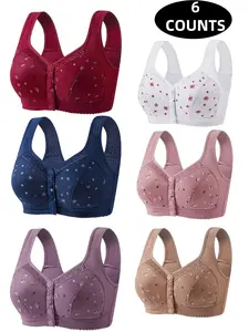 Women's Lace Floral Wireless Bra Set, Comfortable Breathable Push-Up Bras, Medium Support, Front Buckle Design, All Seasons