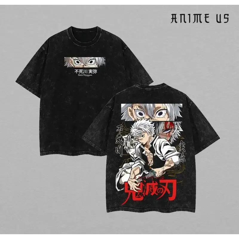 Sanemi Shinazugawa (Wind Hashira) x  Demon Slayer : Kimetsu no Yaiba Anime Double Printed Washed Tee Unisex Anime Manga Washed Heavyweight Cotton T-shirt Gift For Anime Fan, Anime Lover