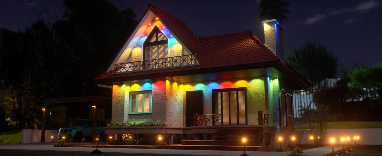 DAYBETTER Permanent outdoor lights smart app remote, RGB + IC smart eaves lights IP67 waterproof, year-round house roof outdoor lighting for Halloween Christmas party, holiday, 60LEDs, 100ft