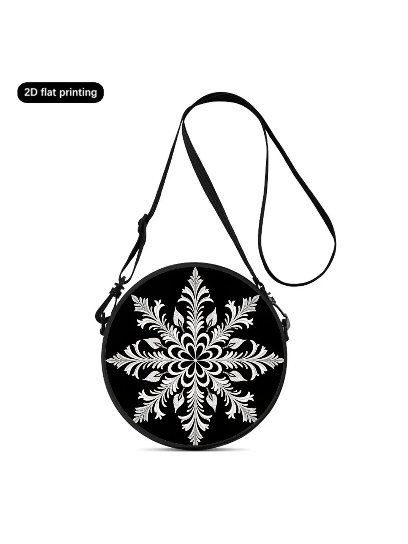 Lightweight Women's Crossbody Bag with 2D Flat Black-and-White Mandala Snowflake Print, an Ideal Gift for Female Friends; Wearable as Crossbody, Single Shoulder, Backpack or Handbag,Suitable for Commuting,Outdoor Trips, Travel,Casual Daily Use and School