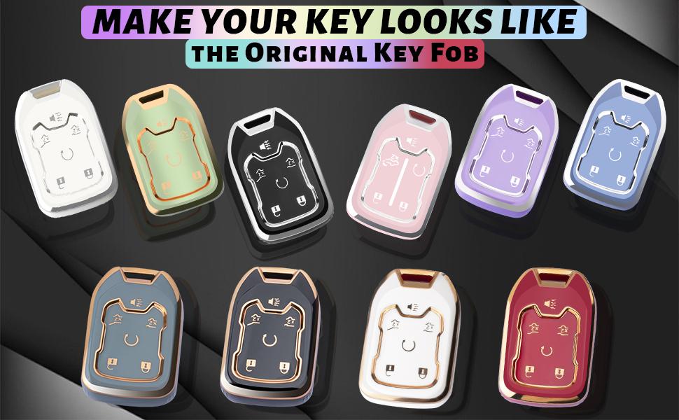 for GMC Key Fob Cover with Keychain, Soft TPU Full Protection Key Shell Key Case Compatible with Chevy Silverado Suburban Tahoe GMC Acadia Sierra Terrain Yukon,6-Button(Blue)