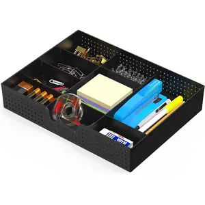 Drawer Organizer Tray with 9 Adjustable Compartments, Black