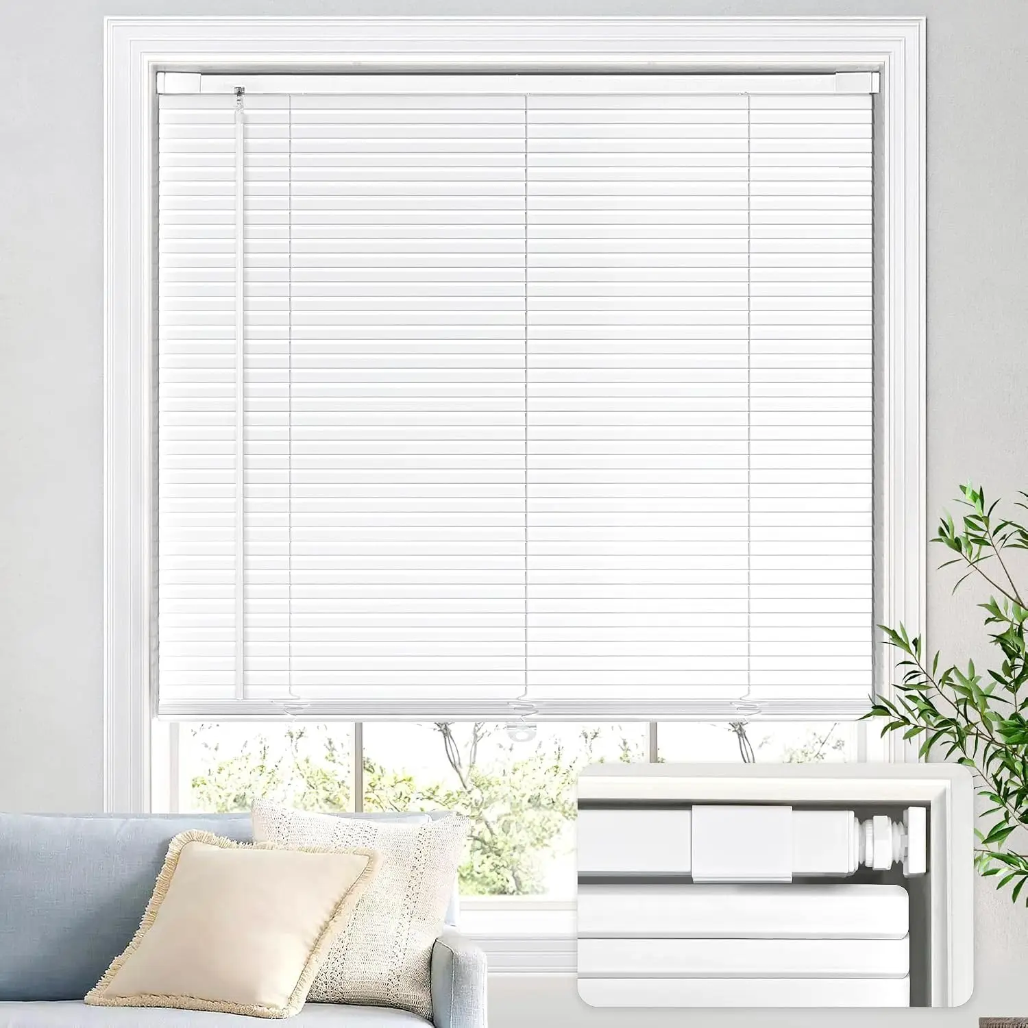 White No-Drill Aluminum Cordless Mini Blinds (35×64 in) - L-Shaped Aluminum Slats, Anti-Peep Privacy Focus, Warp & Corrosion Resistant, Inside Mount for Renters' Rooms Bathroom Home Supplies