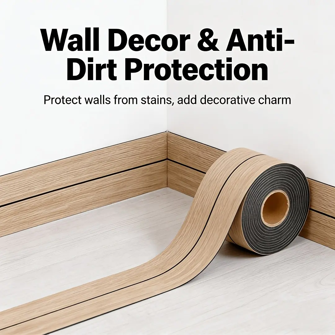 Self-Adhesive PVC Baseboard, Wall Molding and Corner Molding, Waterproof Plastic, DIY Ceiling Edge Protection, Modern Striped Panel for Office and Bathroom
