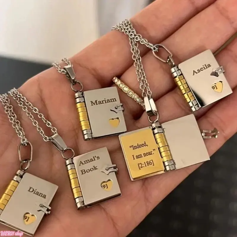 18K Gold Non Tarnish Book Pendant Necklace | Viral 2026 Custom Openable Heart Locket Sweater Chain, Personalized Couple Jewelry, Romantic Long Neck Accessory for Daily Wear Anniversary Valentine Gift