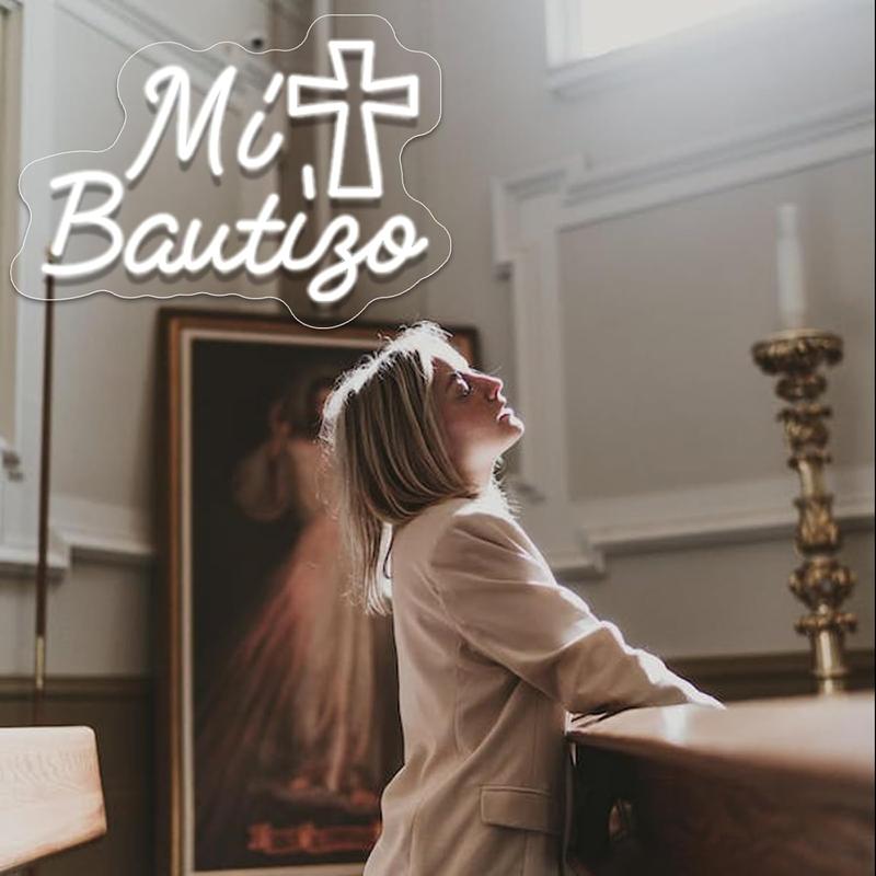 Mi Bautizo Neon Signs for Wall Decor, 14.2 * 10 Inches My Baptism Led Light Sign  for 's Birthday Party, Bedroom, Home, Room, Garden, Pub Bar, Easter,