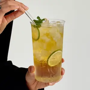 610ML High Borosilicate Heat-Resistant Glass Cup, Includes Glass Straw, Ideal for Ice Americano Coffee, Juice, Soda, Milk, Latte