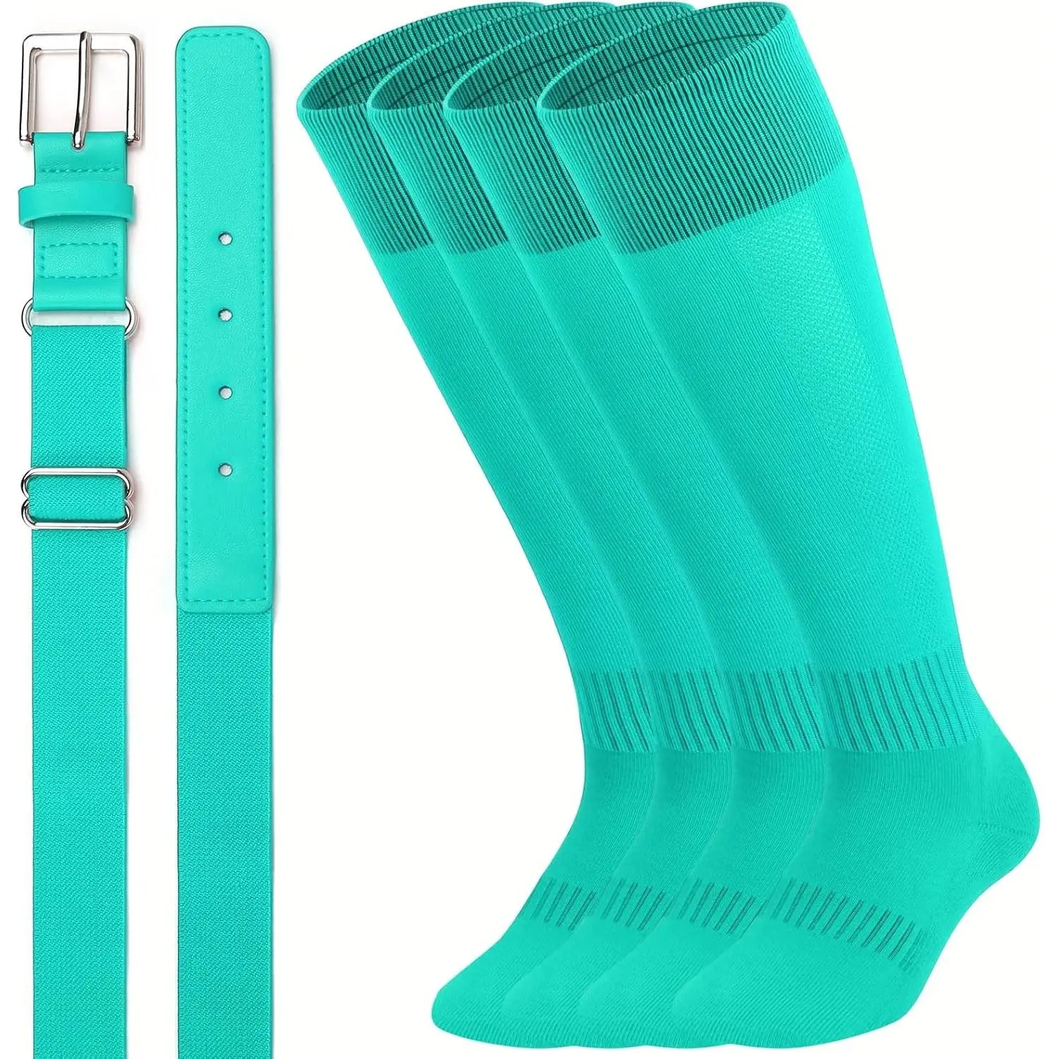 Baseball Socks and Belts Combo for Youth and Adult, Elastic Softball 2 Pair Socks and 1 Belts