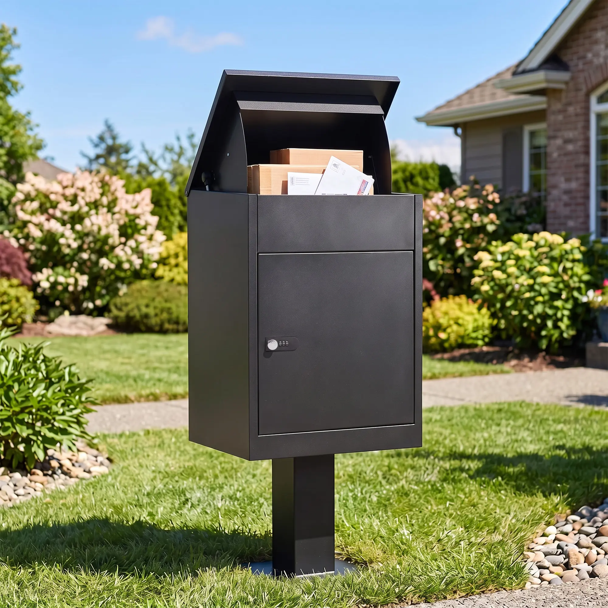 OP-Lockable Outdoor Package Delivery Box, Weatherproof Galvanized Steel Parcel Drop Box - Anti-Theft Secure Mailbox for Packages - Porch Pirate Protection, Home Parcel Locker