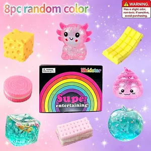 8 Piece Glitter Transparent Stress Relief Set, Soft Tpr Snack Hexagon Dragon Squeeze Toys, Sensory Toy for Kids Birthday Party Gifts