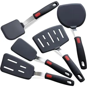 Silicone Spatula Set, 5-Piece, Suitable for Non-Stick Cookware, 600°F heat-resistant kitchen cooking utensil set, suitable for frying eggs, pancakes, fish, and other foods, dishwasher safe