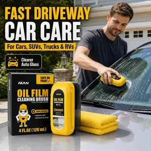 NUAN Car Windshield Oil Film Remover Brush, Automotive Glass Cleaner Kit for Windows & Mirrors, Removes Road Film, Smudges & Haze