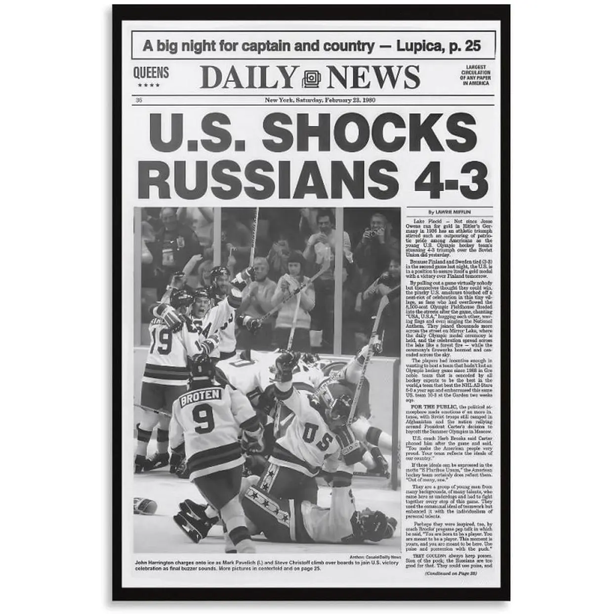 FOLIUMK 1980 OLYMPIC HOCKEY MIRACLE ON ICE OLYMPIC Poster Make The Front Page of The Newspaper And Create Miracle on Icestyle 12x18inch(30x45cm)