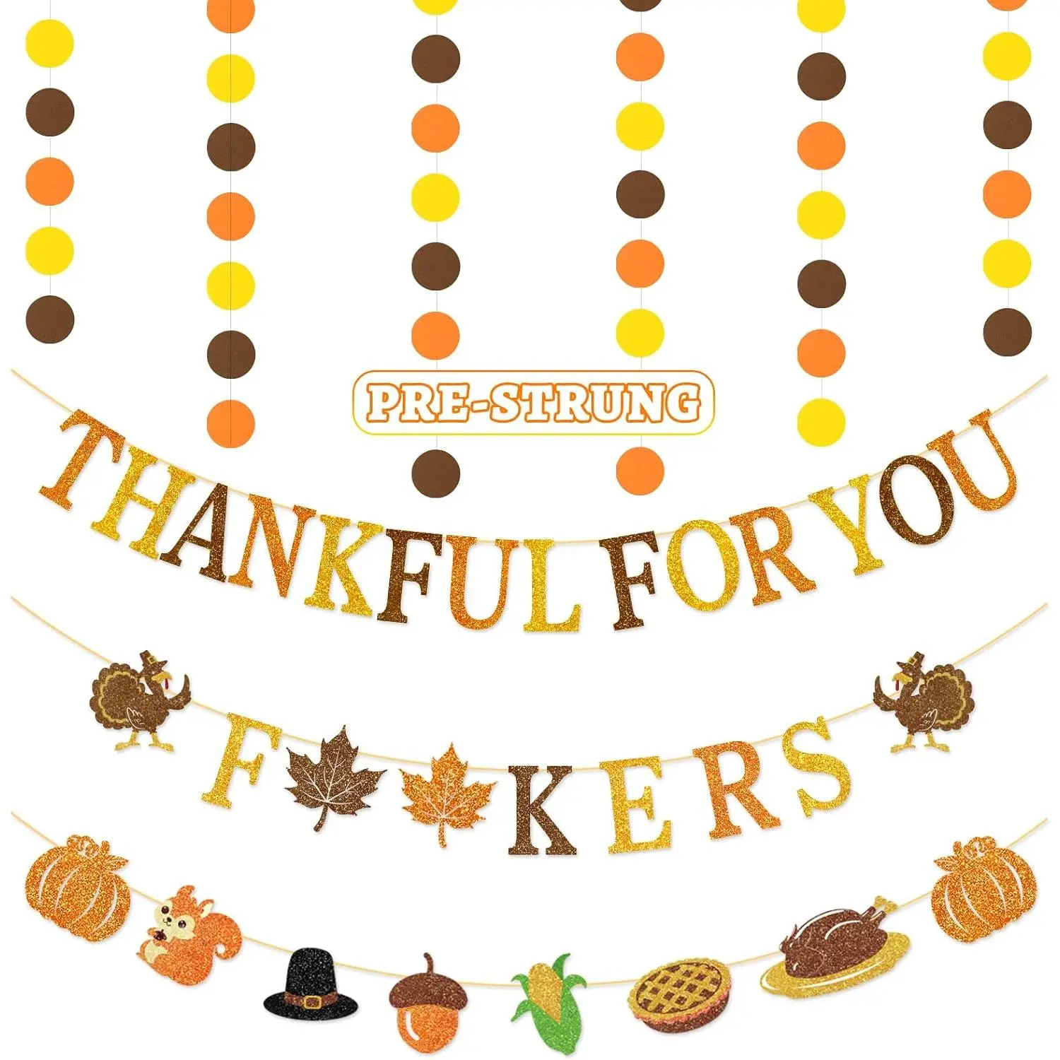Thankful for You Banner Glitter Friendsgiving Party Decorations Happy Thanksgiving Day Indoor Decor for  Office Mantle Fall Pre Assembled  Garland Sign Turkey Pumpkin Plastic