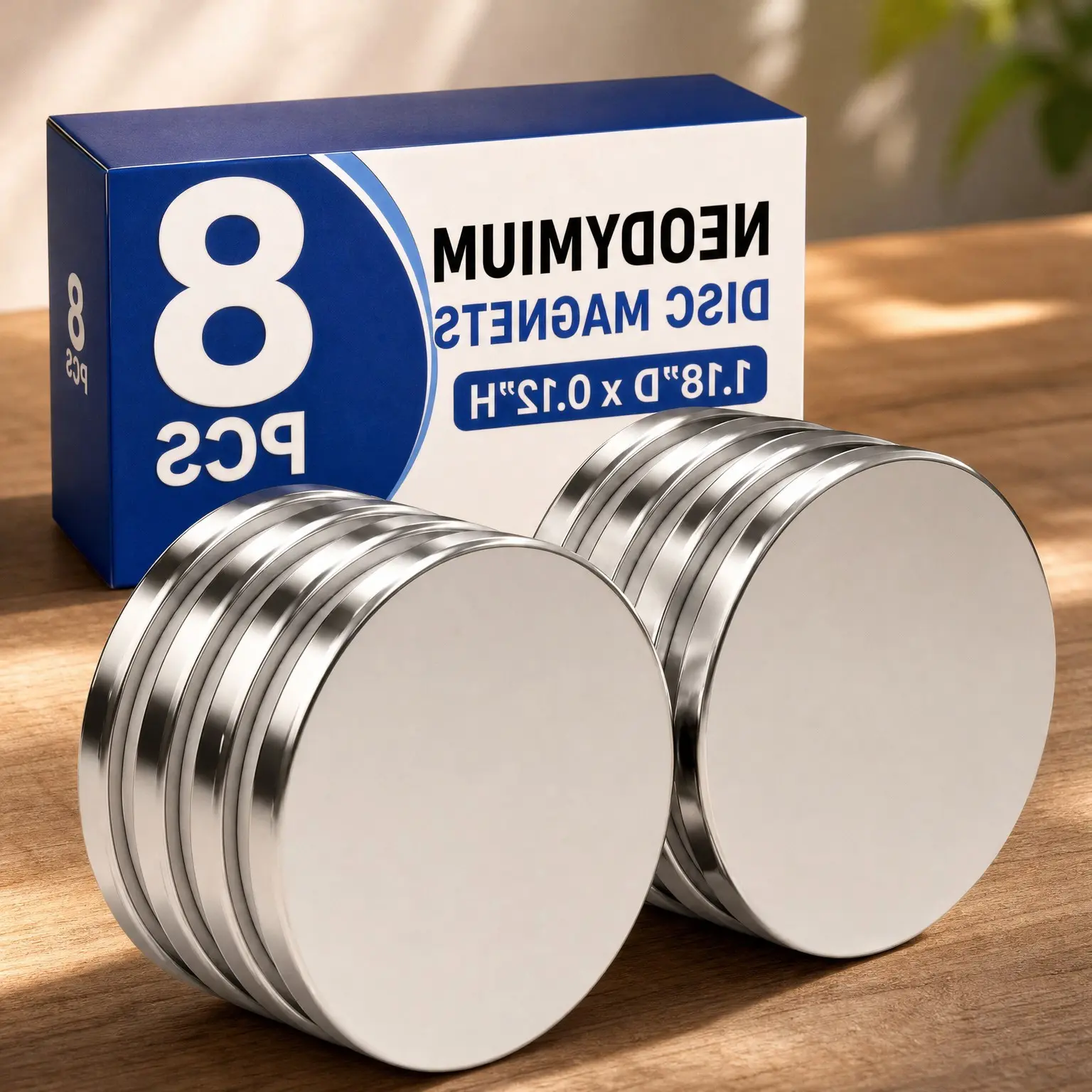 8 Pack Heavy Duty Neodymium Disc Magnets, 1.18" D x 0.12" H, Powerful Rare Earth Magnets with Double-Sided Adhesive for DIY, Fridge, CraftsGift