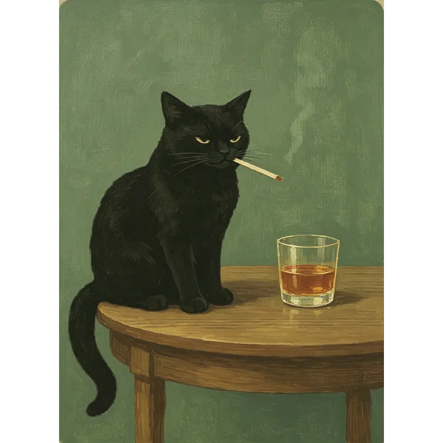 5D DIY Diamond Painting Kit - Vintage Animal Portrait of Funny Black Cat with Cigarette & Whiskey Glass, Full Round & Square Drill Shapes, Anti-Fall, Stress Relief Craft, Full Crafting Tools, Handmade Holiday Gift Wall Art for Living Room, Rhinestones, La