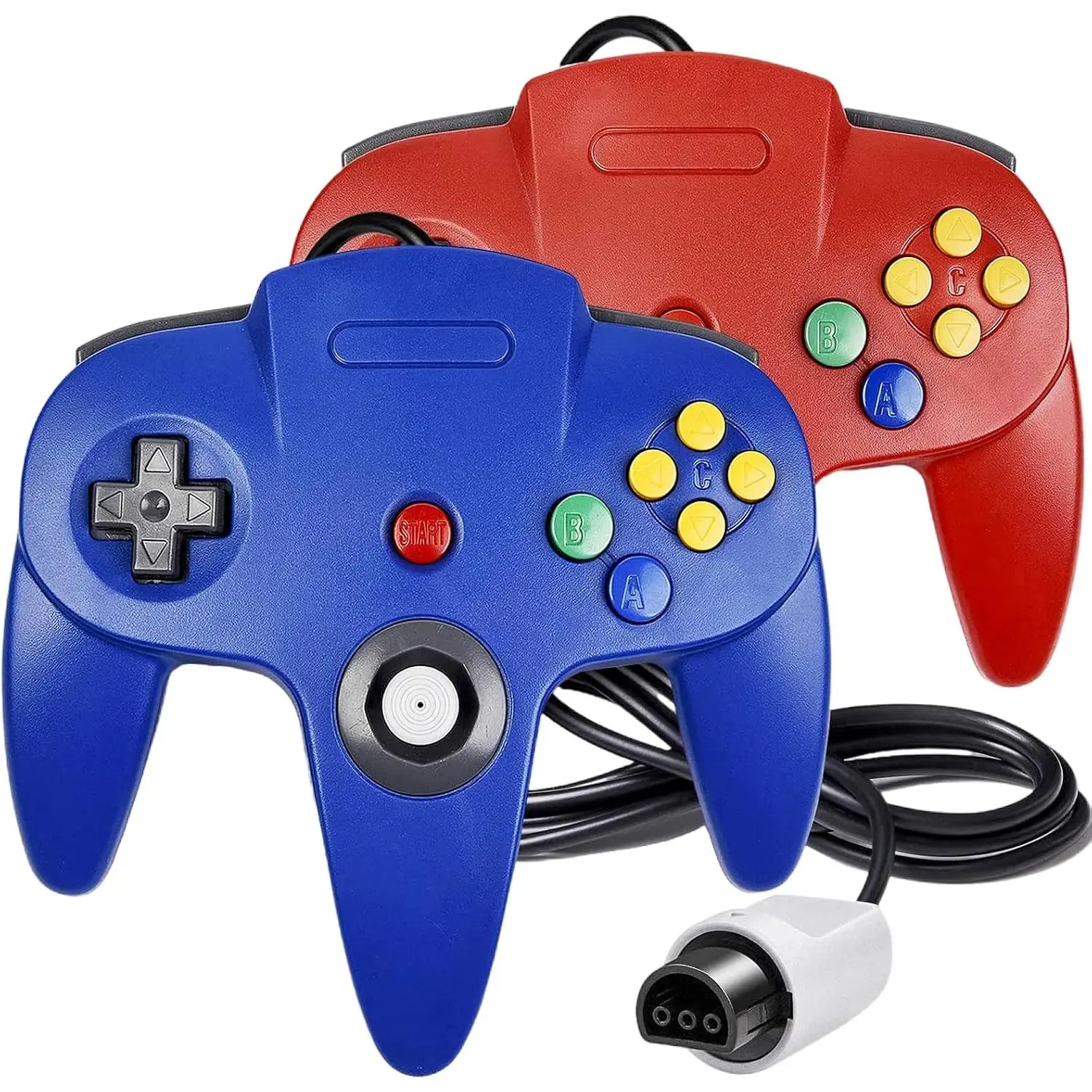 Classic 64 Wired Controller Joystick for N64  System N64 Console (2Packs, Red and Blue)
