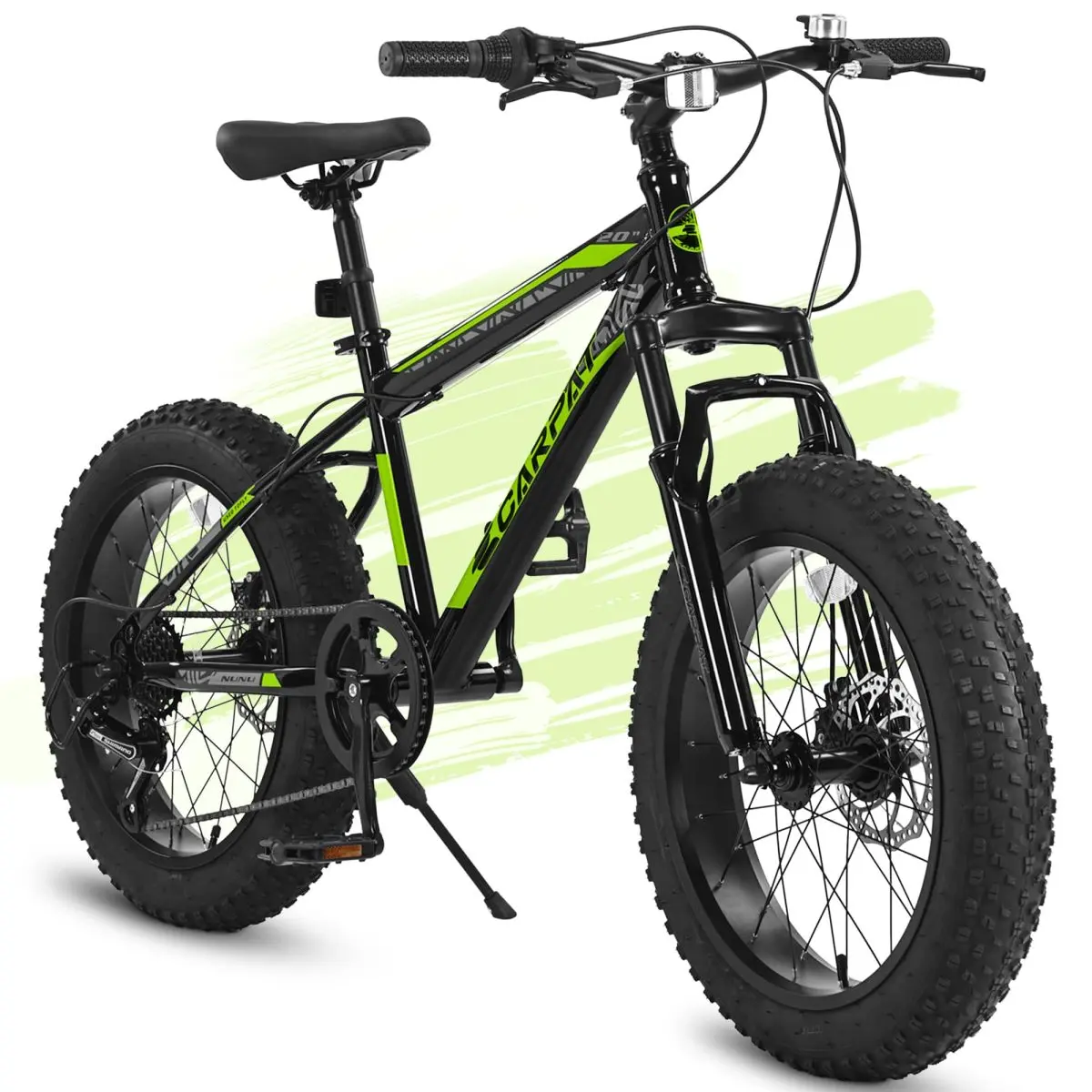 AobtkelS20109 20 Inch Mountain Bike for Kids and Teenagers, High Carbon Steel Frame, Disc Brakes, Durable Wide Tires, Front Suspension, 7-Speed, Ideal for Snow and Off-Road Riding
