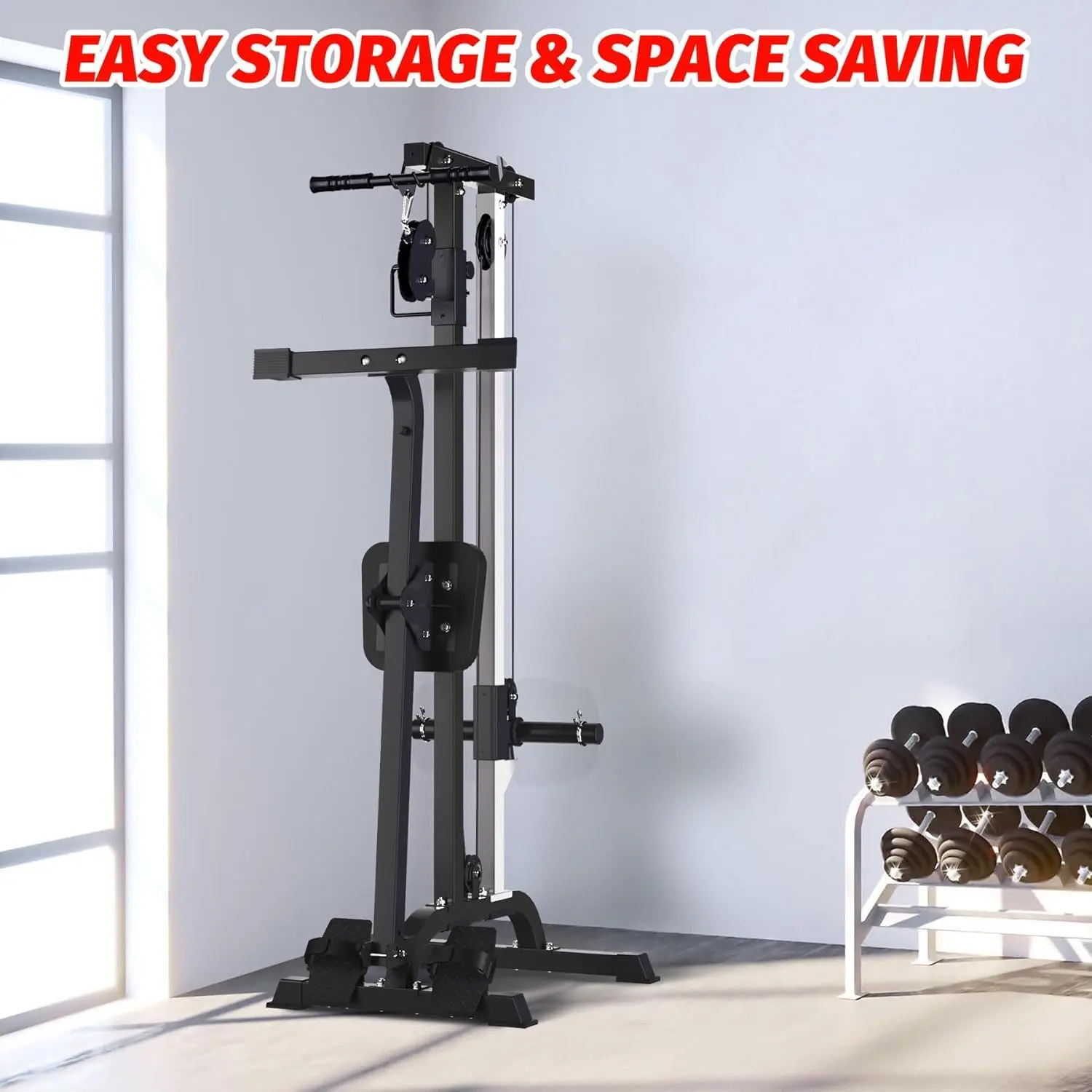 2-in-1 Multi-Functional Rowing & LAT Pulldown Cable Machine for Home Gym – Adjustable Weight – High/Low Pulley – Compact Full Body Strength Training Equipment