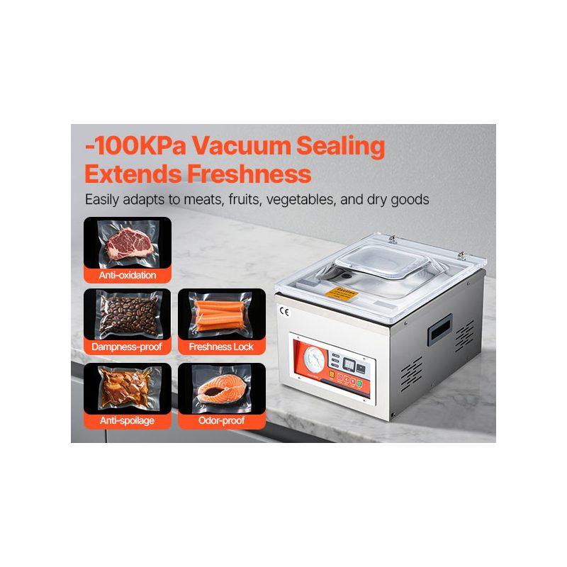 VEVOR Chamber Vacuum Sealer, 260W Sealing Power, Vacuum Packing Machine for Wet Foods, Meats, Marinades and More, Compact Size with 10.2 in Sealing Length, Applied in Home Kitchen and Commercial Use