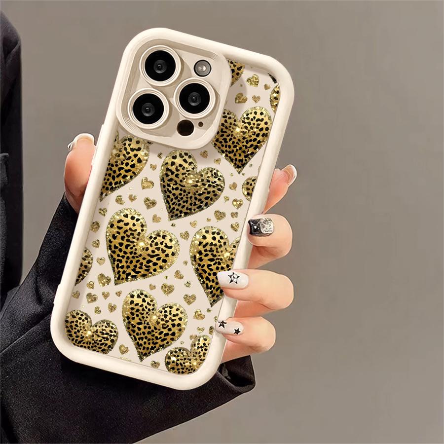 Phone Case - 1pc Leopard Print Golden Heart Phone Case Suitable for Apple iPhone 17 E Air Pro ProMax iPhone16 15 14 Plus 13 12 Mini 11 X XS XR Antidrop Shock Proof All Inclusive Lens Protection Light Luxury Style