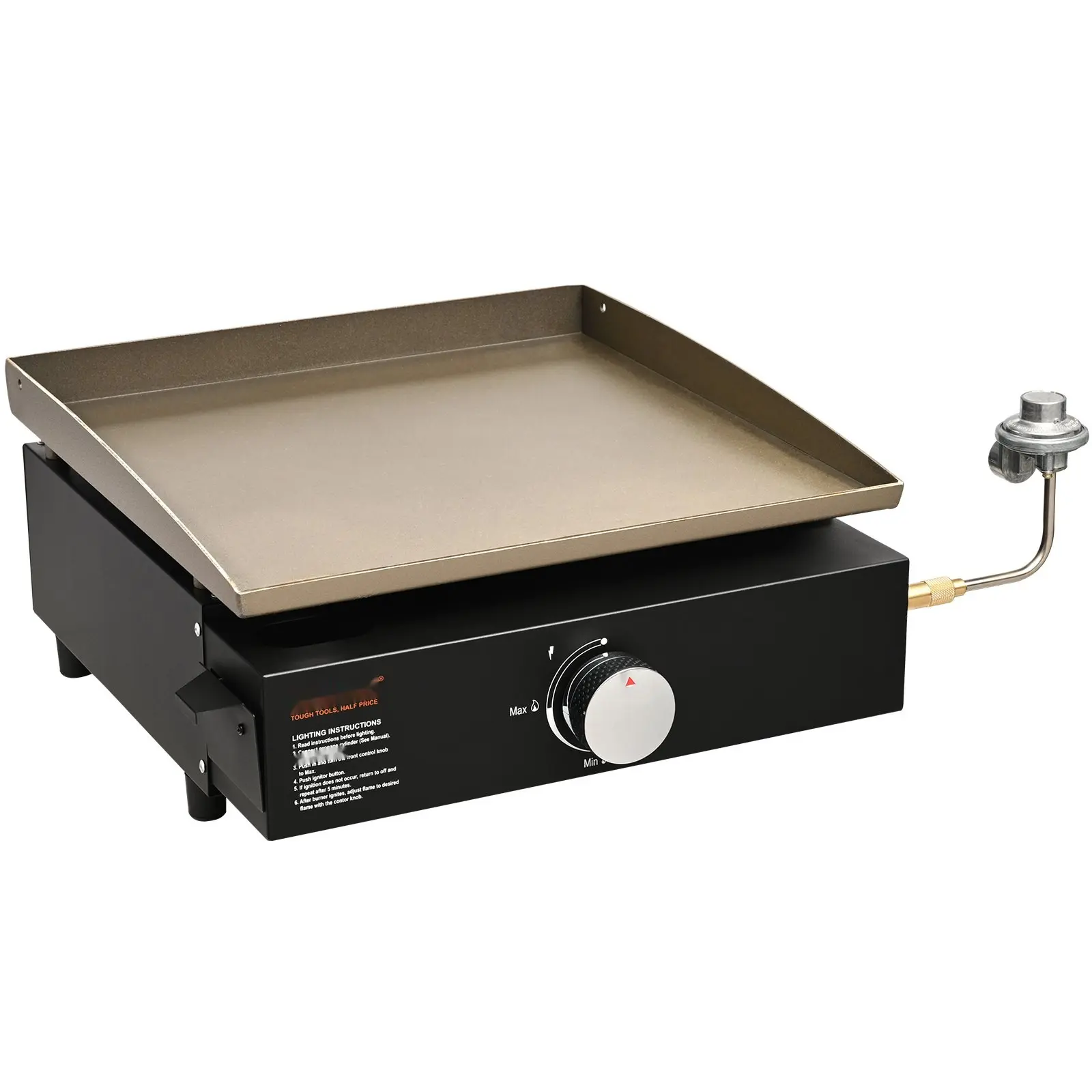 Commercial 16.9-Inch Heavy-Duty Manual Flat-Top Griddle For Restaurants, Countertop Gas Grill With Non-Stick Steel Plate, LPG Gas Griddle, 1-Burner Portable Restaurant-Grade Grill, 13,000 BTU Output