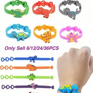 Dinosaur Silicone Wristbands Set, 6/12/24/36 Pieces, Perfect for Dinosaur Theme Parties, Birthday Party Decorations, Party Gifts