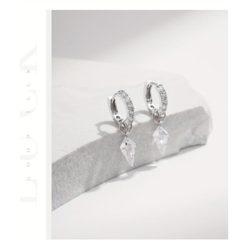 Elegant MODIAN 925 Sterling Silvery Hoop Earrings with Sparkling Cubic Zirconia Charm - Hypoallergenic, Perfect for Parties & Vacations