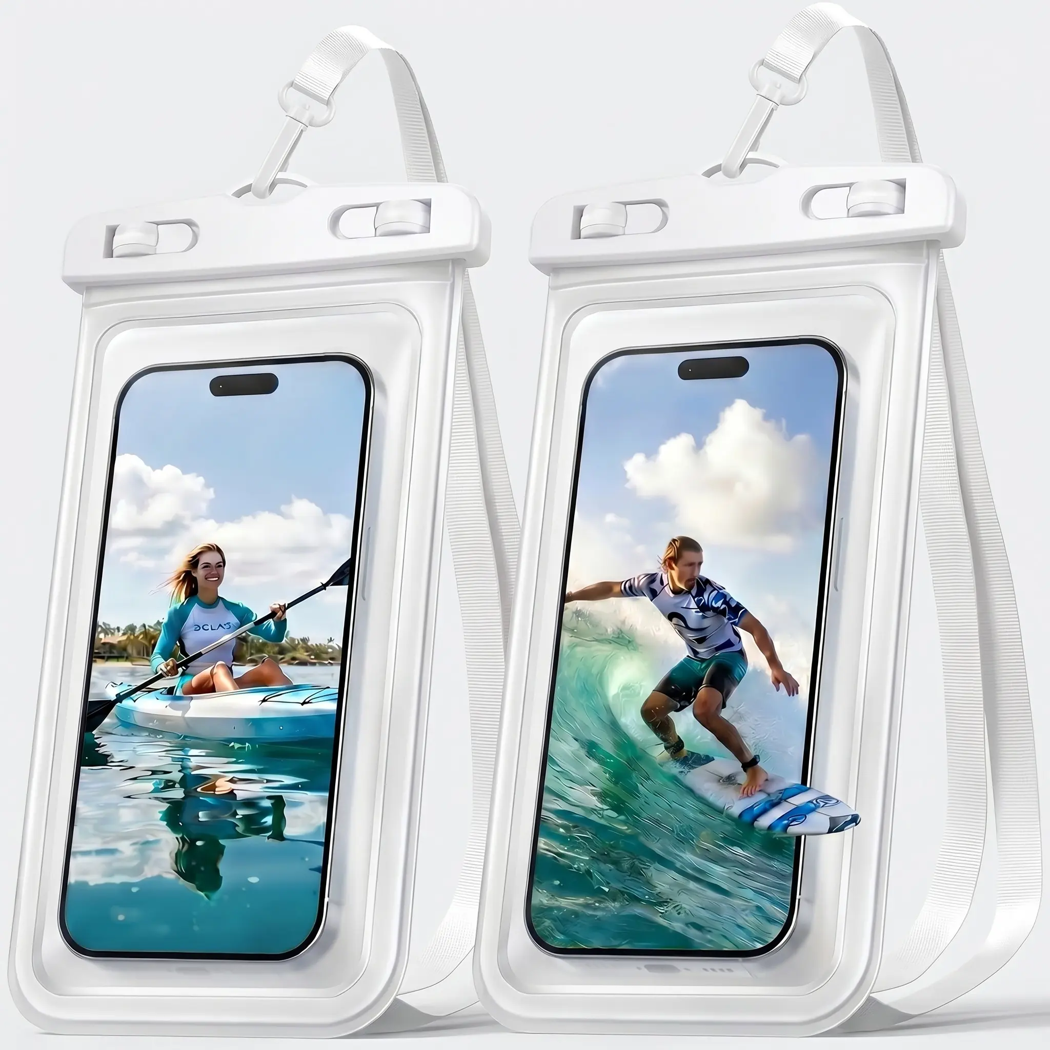 Waterproof Phone Pouch - 2 Pack, IPX8 Waterproof Outdoor Phone Case with Lanyard for iPhone 17 16 15 14 13 12 11 Pro Max, Cell Phone Dry Bag for Beach Vacation Travel Cruise Essentials, Touch Screen, Up to 8.2" White