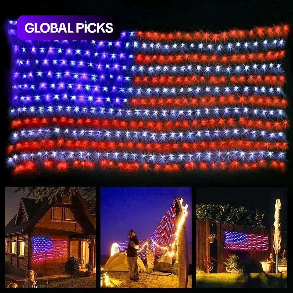 America 250th Anniversary Flag Lights, 420 LED Light Up Waterproof Net Light, Perfect for Celebrations, Party Lights, Festive Decoration, Outdoor Party Decorations, Durable & Bright Illumination #GLOBAL PICKS