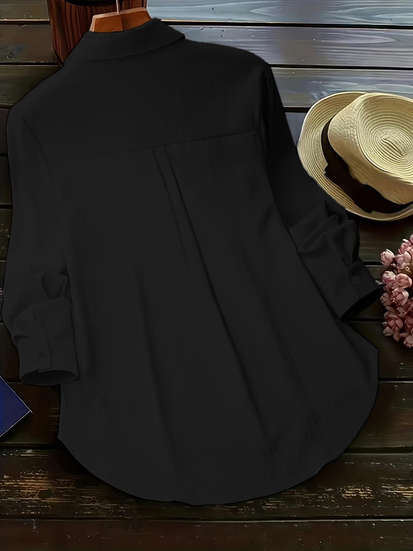 【Plus Size】 Solid Color Curved Hem Shirt, Casual Short Sleeve Collared Top for Summer, Women's  Clothing for Daily Wear