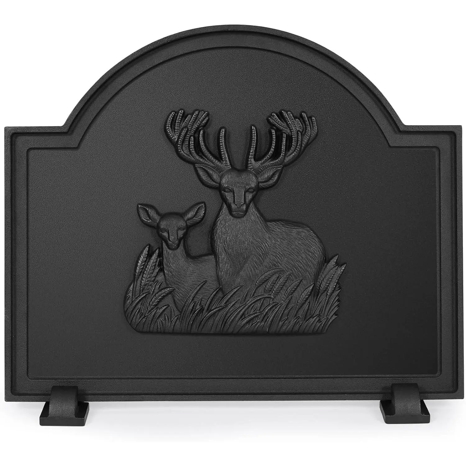 20" Cast Iron Firebacks for Fireplace, Deer Decorative Fireplace Back Plate with Feet, Sturdy Fireplace Fireback, Fireplace Wall Protection Panel, Matt Black