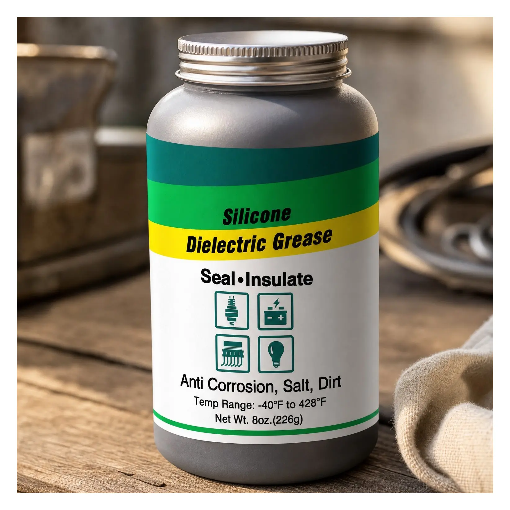 Dielectric Grease for Automotive Electrical Connections – Spark Plugs, Bulbs, Battery Terminals, Anti-Corrosion Salt & Dirt Protection, Brush Top Can, 8 OzGift