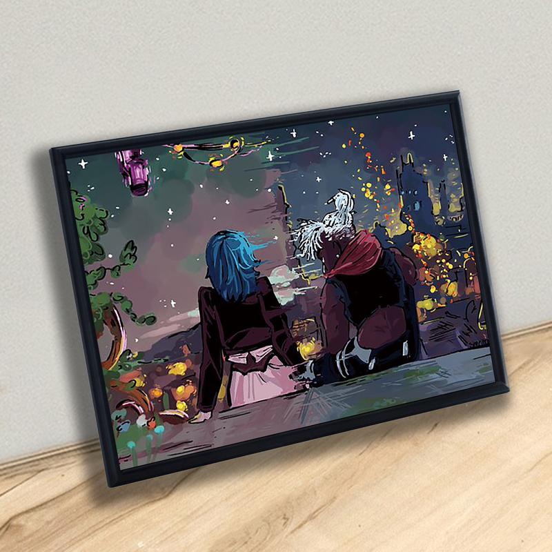 1pc Arcane Canvas Wall Art Poster - Frameless Fantasy Artwork Featuring Romantic Night Scene with Starry Sky & City Lights, Durable Home Decor for Living Room, Study, Bedroom - Perfect Gift for Fans, Wall Decor