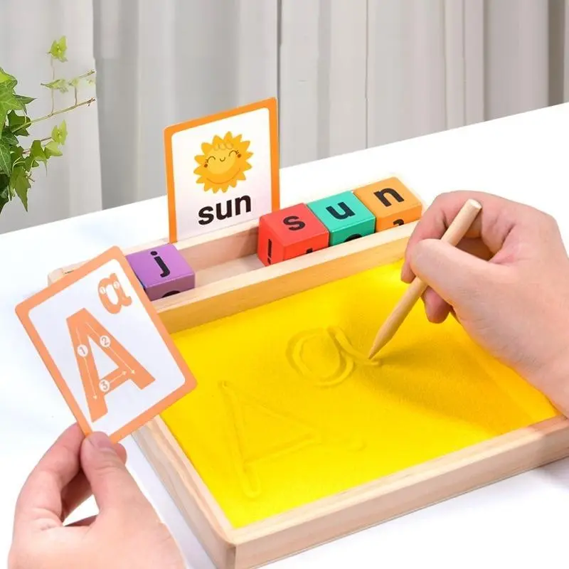 Wooden Sand Art Board Toy, 1 Set Learning English Word Spelling Practice Toy, Early Education Toy for Teenager, Birthday Gift
